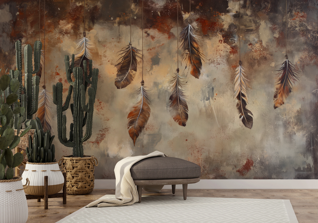 Aranżacja salonu jedną z fototapet artystycznych marki decomura