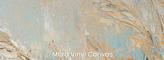 Zbliżenie na fototapetę WINDBOUND POETRY - tapeta z tańczącymi trawami na tle nieba na podłożu o fakturze płótna.