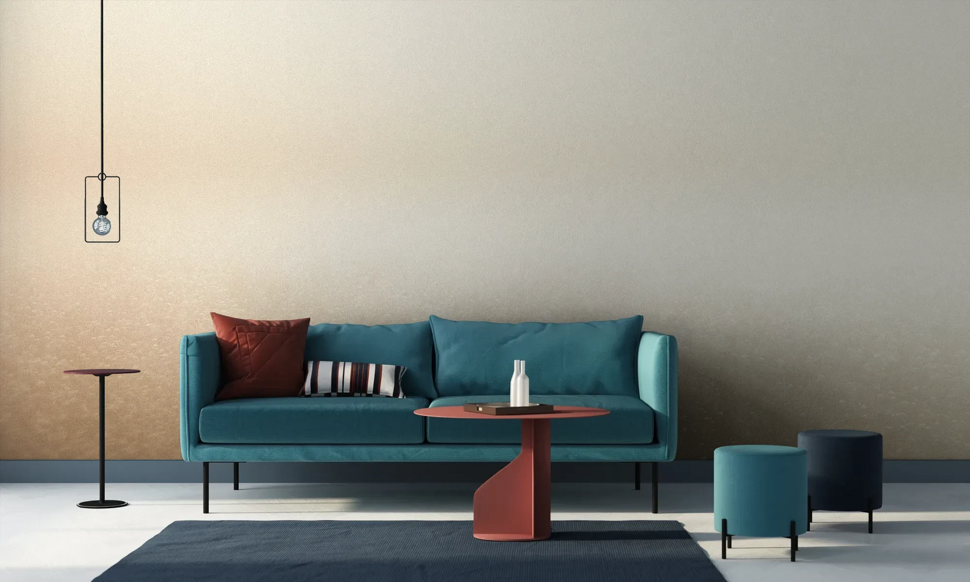 Wzór fototapety GOLDEN MIST - tapeta z delikatną mglistą abstrakcją pokazanej w aranżacji salonu.