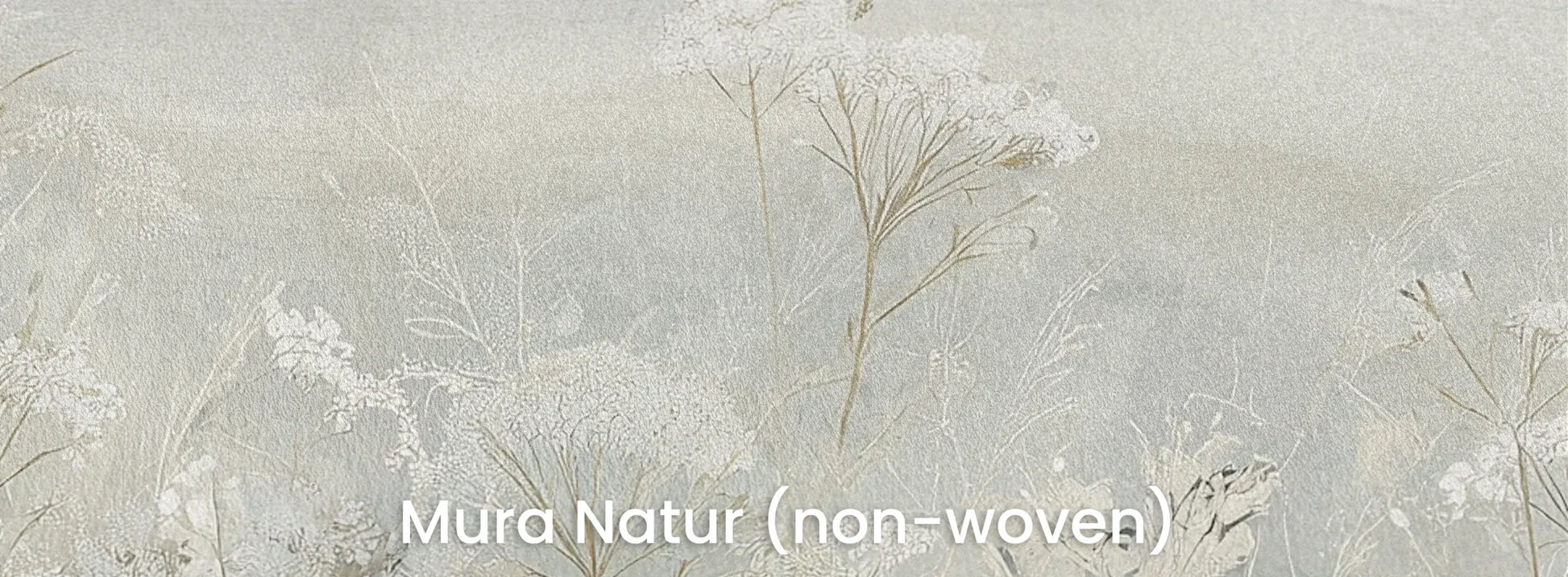 Zbliżenie na fototapetę VEILED GRASSLANDS - tapeta z mglistą łąką w bieli na naturalnym podłożu ekologicznym.