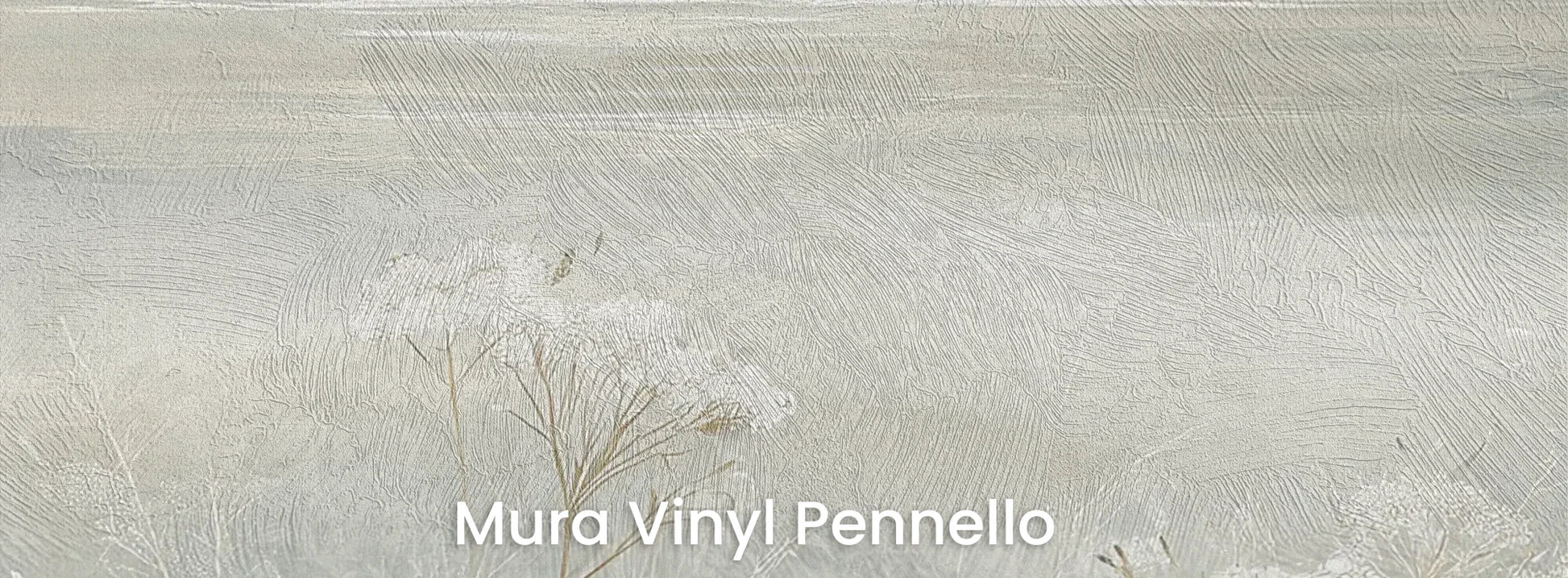 Zbliżenie na fototapetę VEILED GRASSLANDS - tapeta z mglistą łąką w bieli na podłożu o fakturze pociągnięć pędzla.