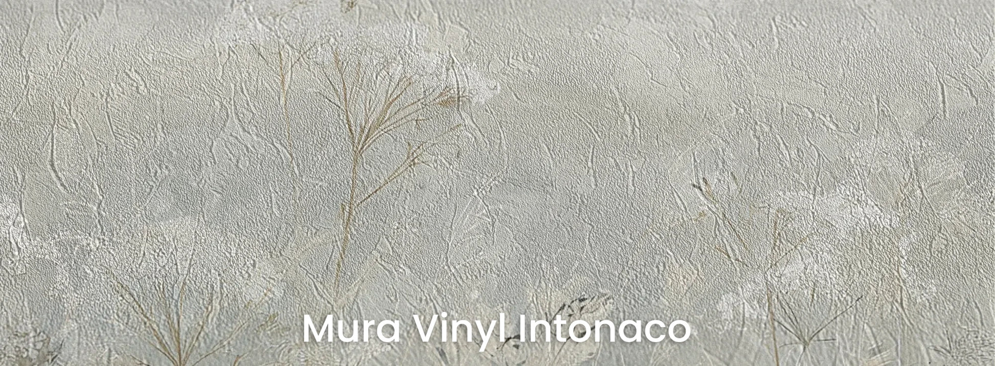 Zbliżenie na fototapetę VEILED GRASSLANDS - tapeta z mglistą łąką w bieli na podłożu o strukturze tartego tynku.