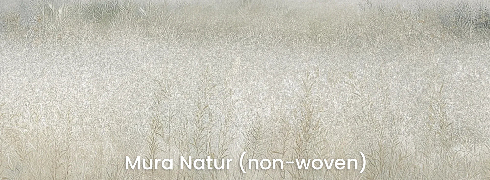 Zbliżenie na fototapetę WHISPERED MEADOW - tapeta z mglistą łąką i kwiatami na naturalnym podłożu ekologicznym.