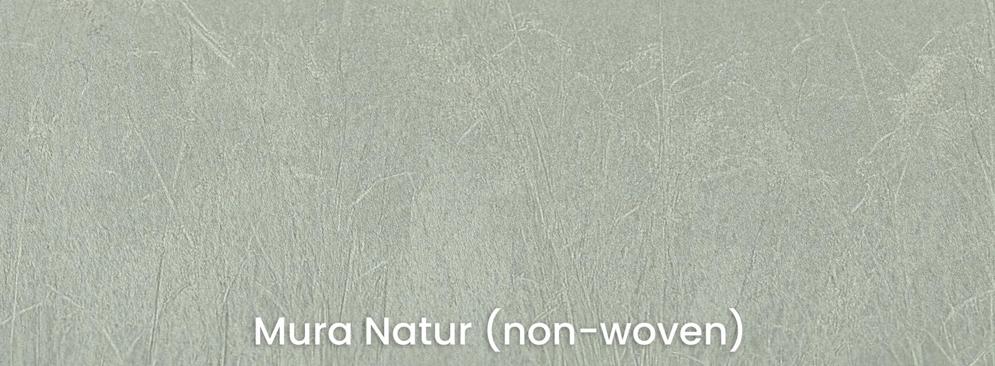 Zbliżenie na fototapetę SILENT SHORE - tapeta z mglistą trawą w szarej tonacji na naturalnym podłożu ekologicznym.