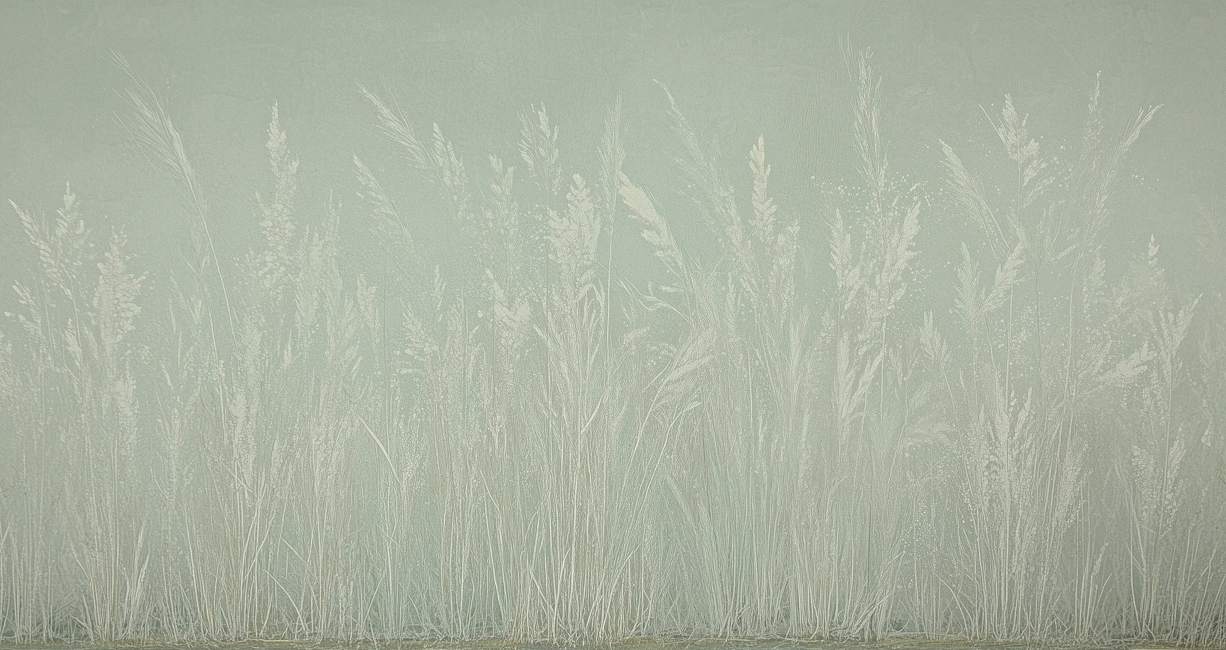 Pattern preview: Prezentacja całego wzoru fototapety o nazwie MEADOW REVERIE - tapeta z delikatnym wzorem traw na seledynowym tle