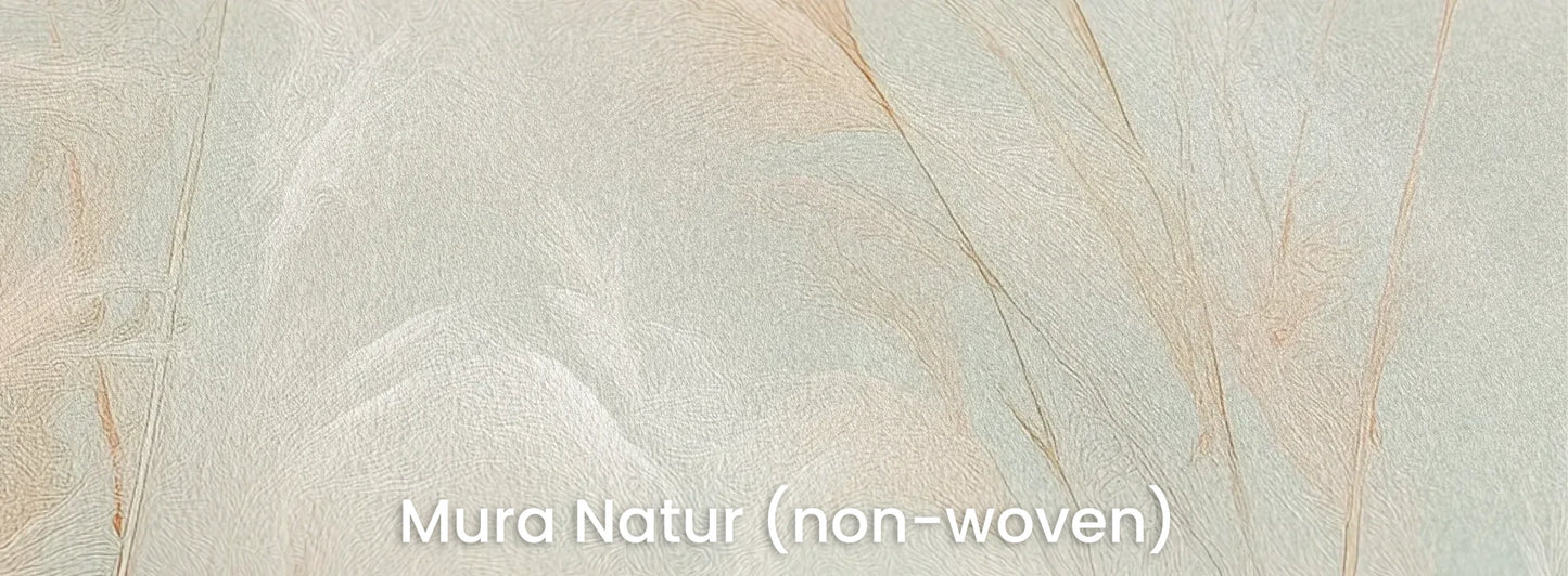 Zbliżenie na fototapetę OPAL WHISPERS - tapeta z delikatnymi trawami w pastelowych odcieniach na naturalnym podłożu ekologicznym.