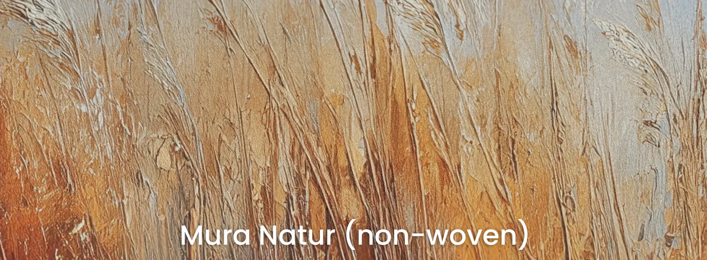 Zbliżenie na fototapetę RUSTIC SERENADE - tapeta z jesiennymi trawami w ciepłych barwach na naturalnym podłożu ekologicznym.