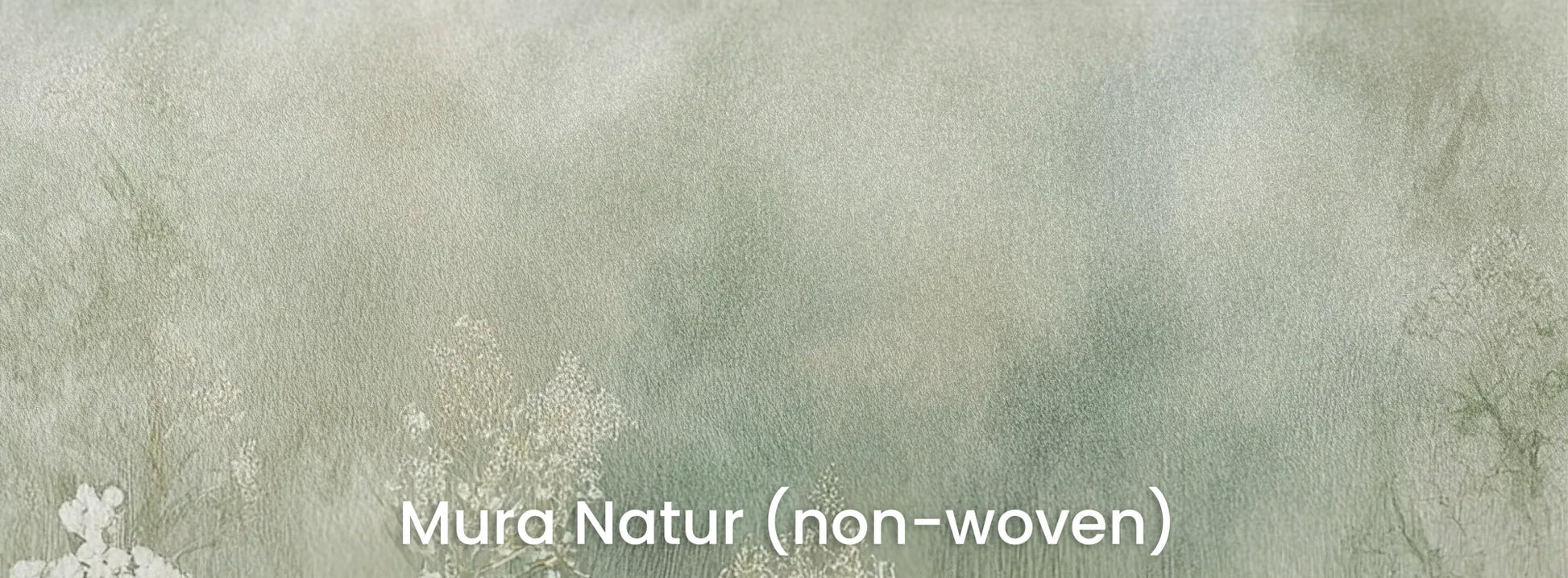 Zbliżenie na fototapetę FROST BLOSSOM VISTA - tapeta z mglistą łąką kwiatów na naturalnym podłożu ekologicznym.