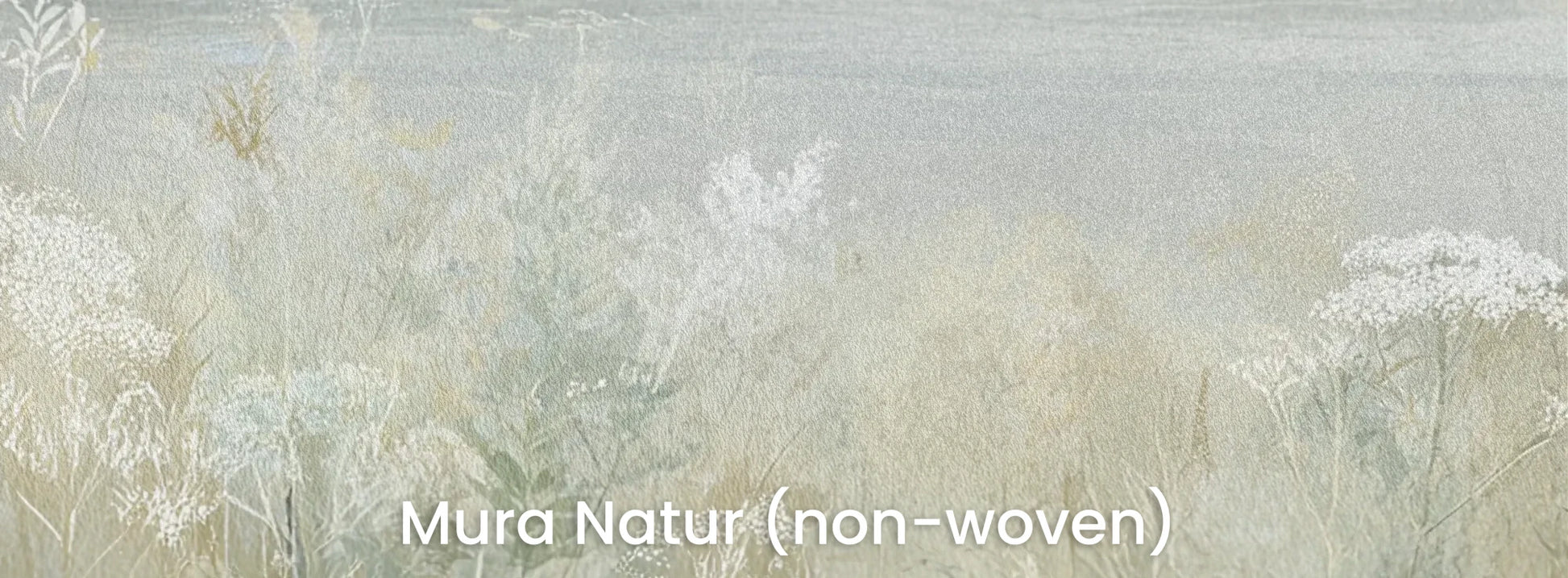 Zbliżenie na fototapetę PALE WILDSCAPE - tapeta z łąką w delikatnej mgle na naturalnym podłożu ekologicznym.