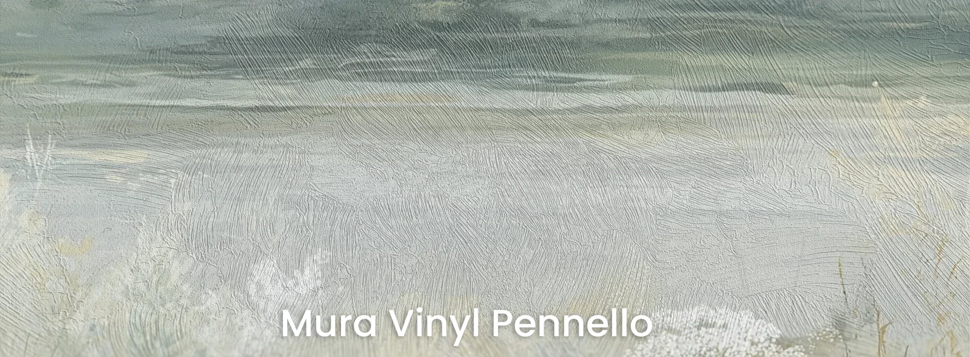 Zbliżenie na fototapetę PALE WILDSCAPE - tapeta z łąką w delikatnej mgle na podłożu o fakturze pociągnięć pędzla.