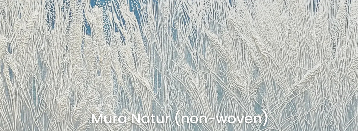 Zbliżenie na fototapetę GLACIAL STEMS - tapeta z mroźnymi źdźbłami trawy na naturalnym podłożu ekologicznym.