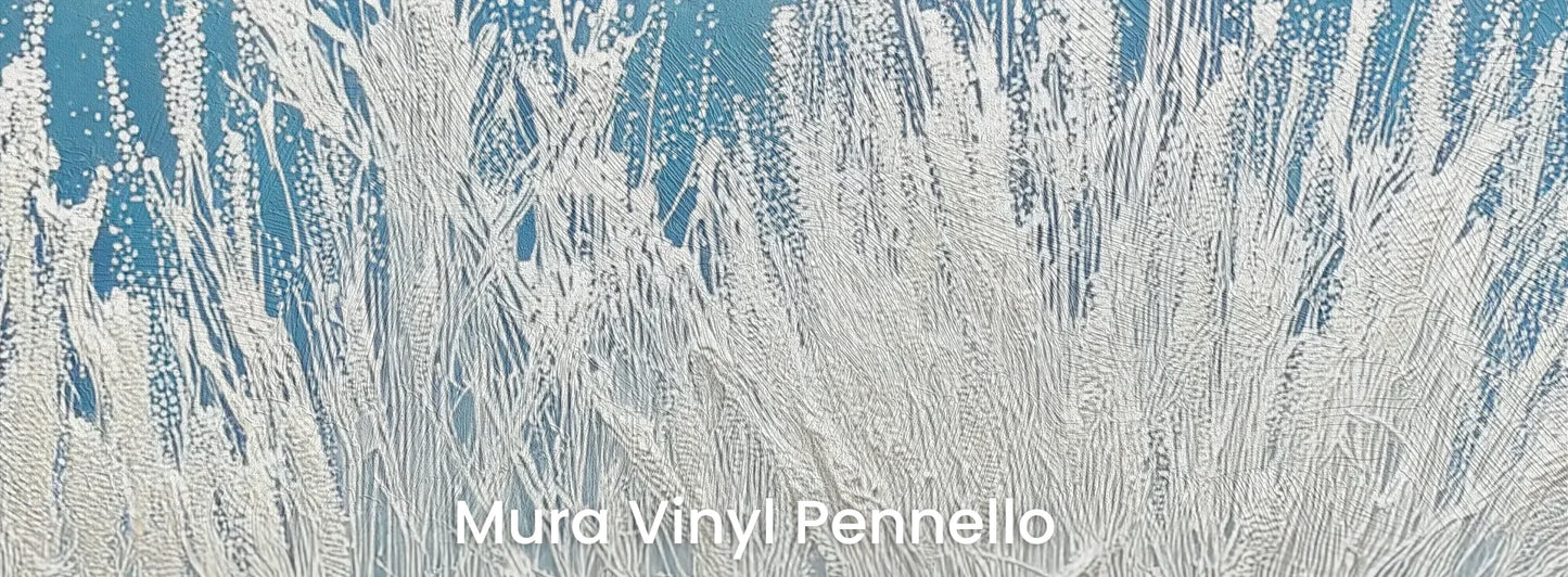 Zbliżenie na fototapetę GLACIAL STEMS - tapeta z mroźnymi źdźbłami trawy na podłożu o fakturze pociągnięć pędzla.