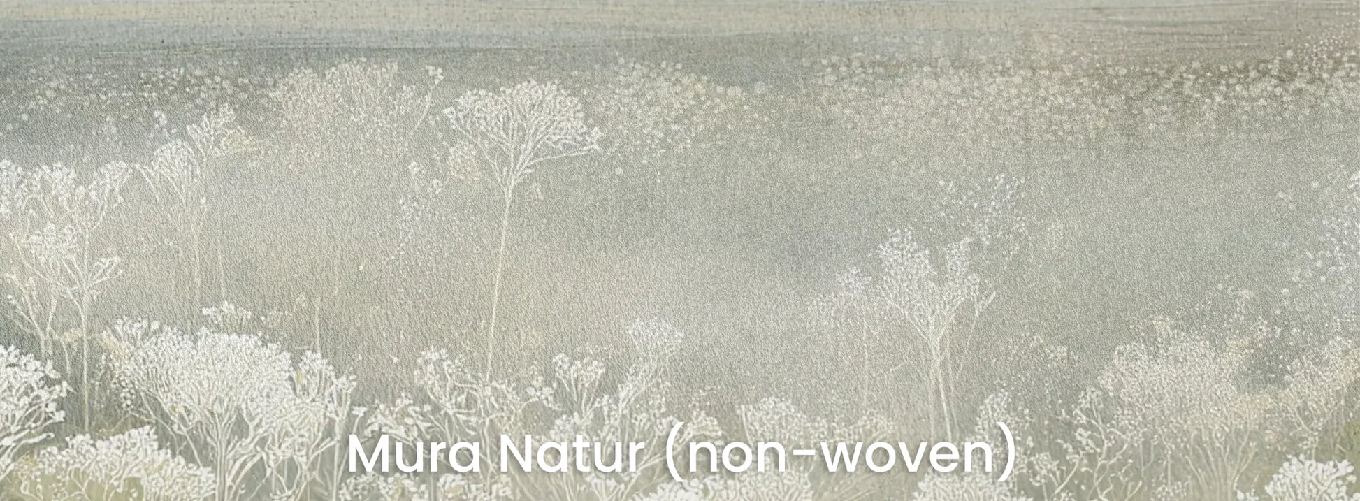 Zbliżenie na fototapetę SILVER WILDFLOWERS - tapeta z mglistą łąką na naturalnym podłożu ekologicznym.