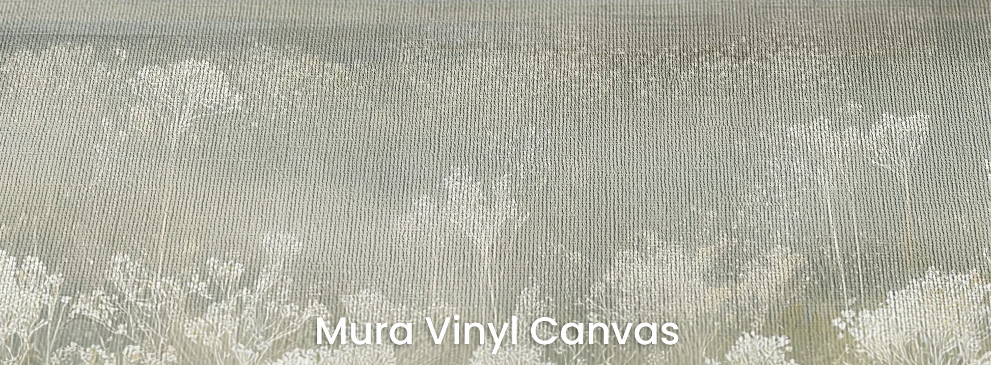 Zbliżenie na fototapetę SILVER WILDFLOWERS - tapeta z mglistą łąką na podłożu o fakturze płótna.