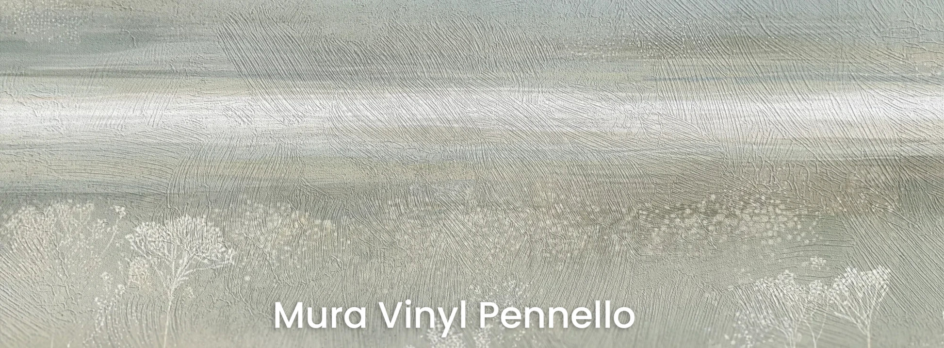 Zbliżenie na fototapetę SILVER WILDFLOWERS - tapeta z mglistą łąką na podłożu o fakturze pociągnięć pędzla.