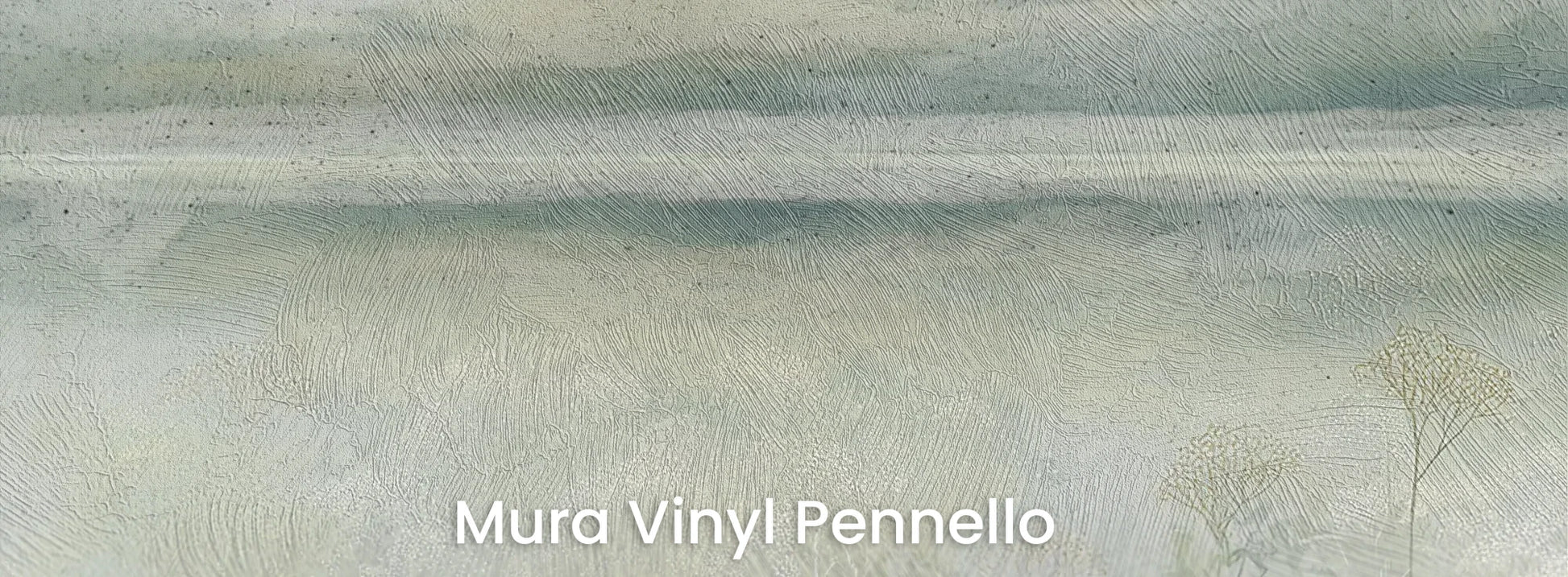 Zbliżenie na fototapetę HORIZON REVERIE - tapeta z delikatną łąką w porannej mgle na podłożu o fakturze pociągnięć pędzla.