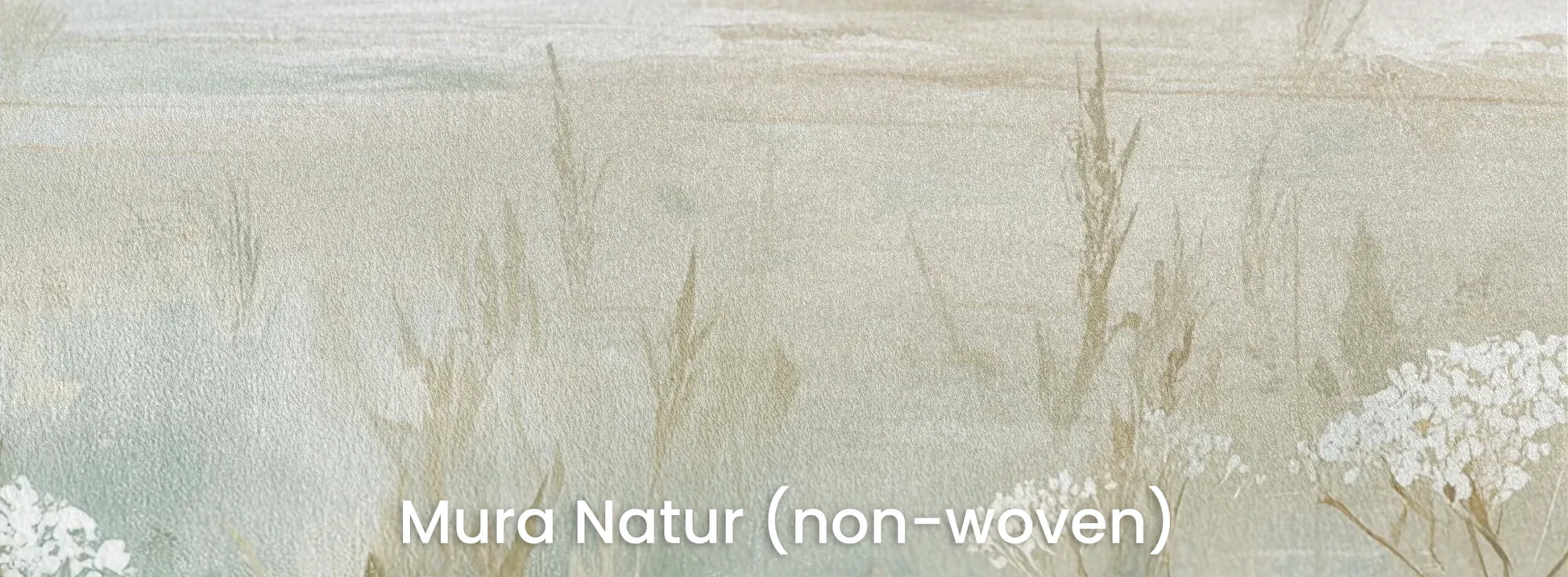 Zbliżenie na fototapetę OPALESCENT WILDFIELDS - tapeta z miękkimi akcentami łąki na naturalnym podłożu ekologicznym.