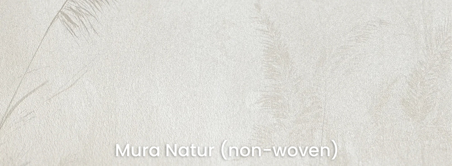 Zbliżenie na fototapetę MORNING MIST - tapeta z mglistymi trawami w szarościach na naturalnym podłożu ekologicznym.