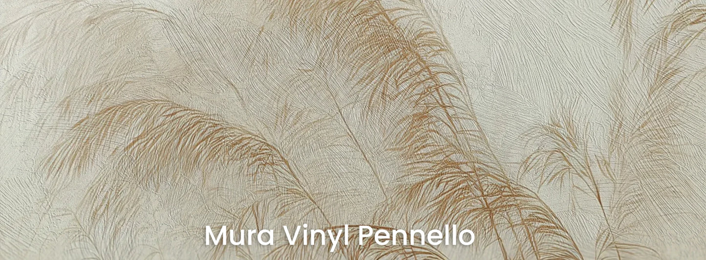 Zbliżenie na fototapetę SERENITY FIELDS - tapeta z mglistymi trawami o świcie na podłożu o fakturze pociągnięć pędzla.