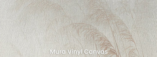 Zbliżenie na fototapetę GOSSAMER FIELDS - tapeta z mglistą trawą o świcie na podłożu o fakturze płótna.