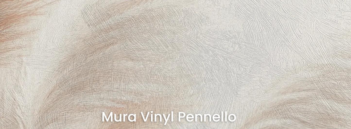 Zbliżenie na fototapetę DESERT WHISPERS - tapeta z delikatnymi źdźbłami trawy w beżowych odcieniach na podłożu o fakturze pociągnięć pędzla.