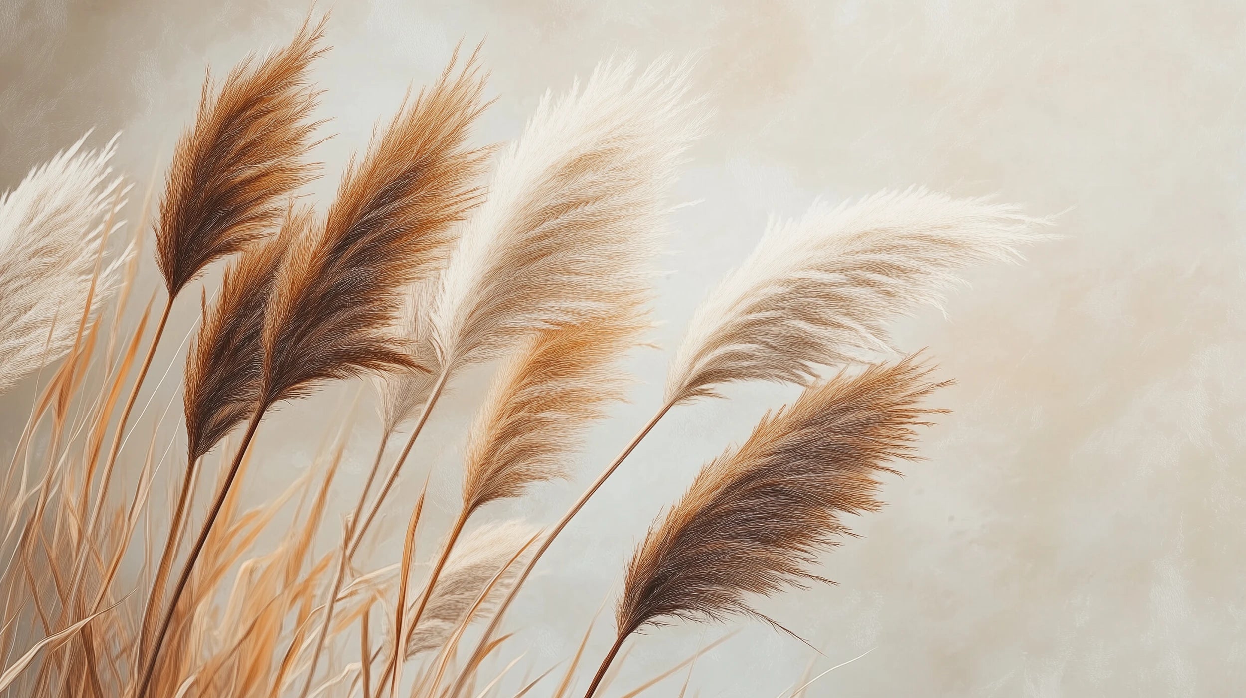 Pattern preview: Prezentacja całego wzoru fototapety o nazwie PAMPAS DREAMS - tapeta z beżowymi trawami pampasowymi