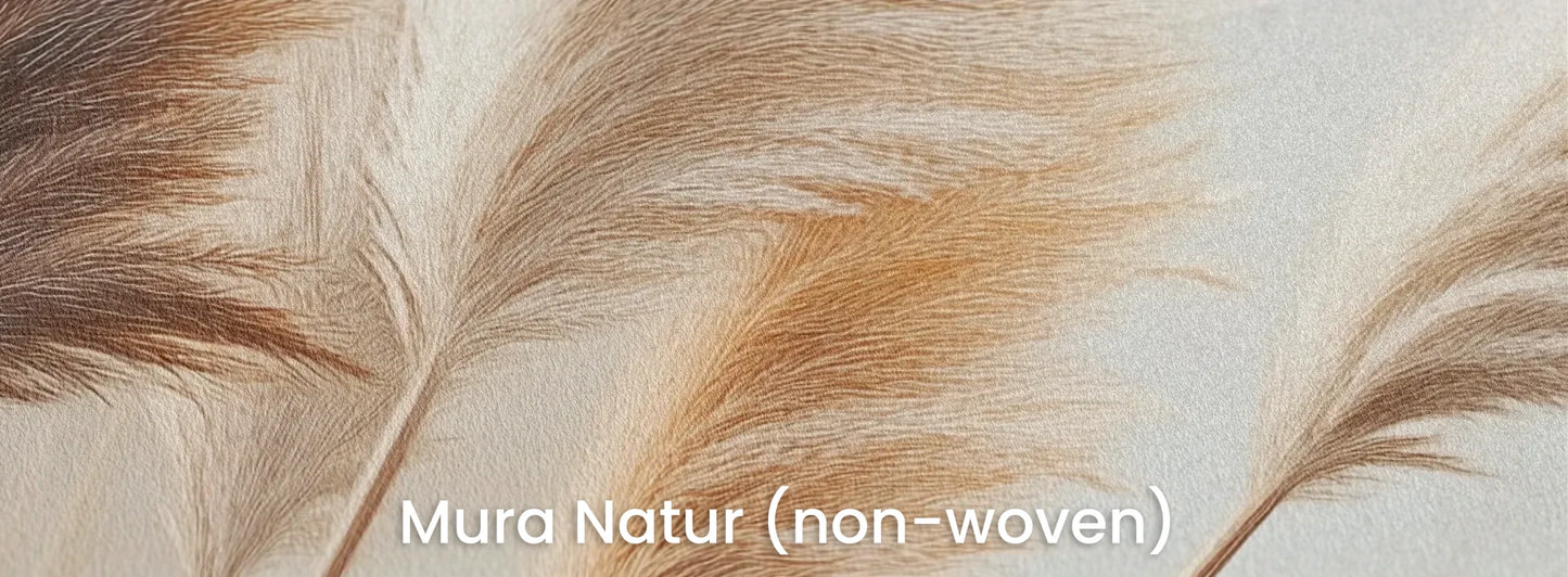 Zbliżenie na fototapetę PAMPAS DREAMS - tapeta z beżowymi trawami pampasowymi na naturalnym podłożu ekologicznym.