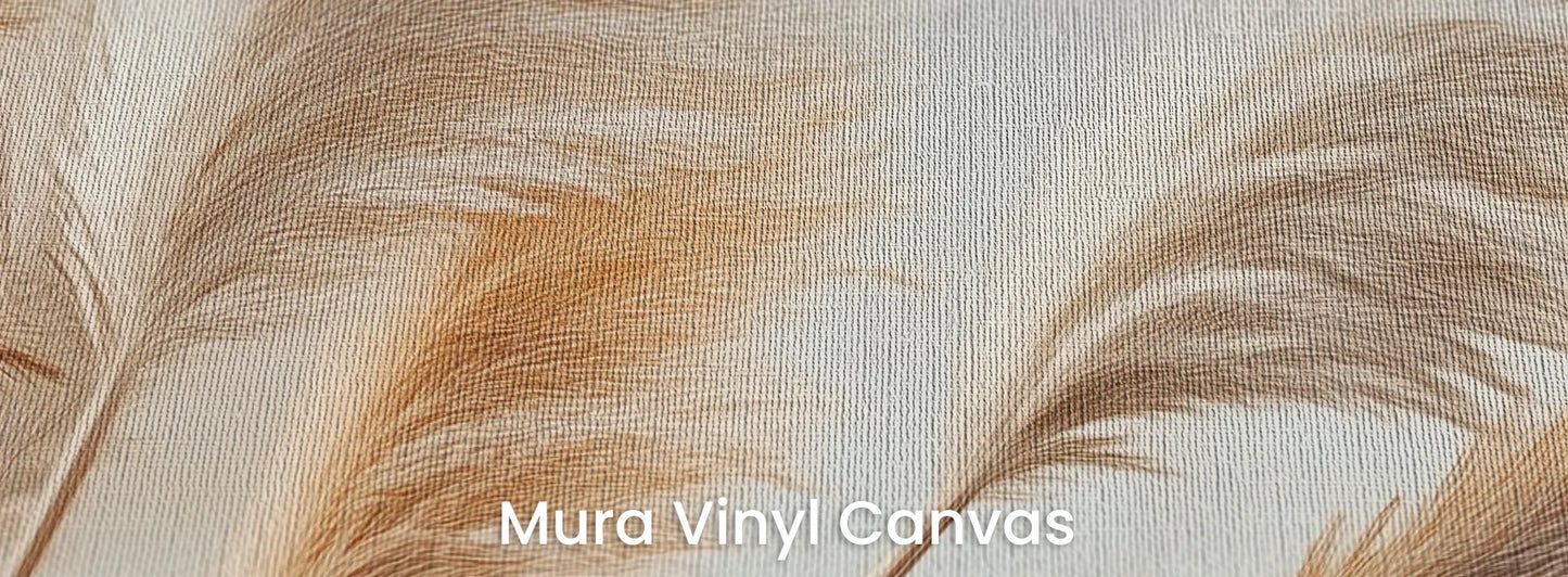 Zbliżenie na fototapetę PAMPAS DREAMS - tapeta z beżowymi trawami pampasowymi na podłożu o fakturze płótna.