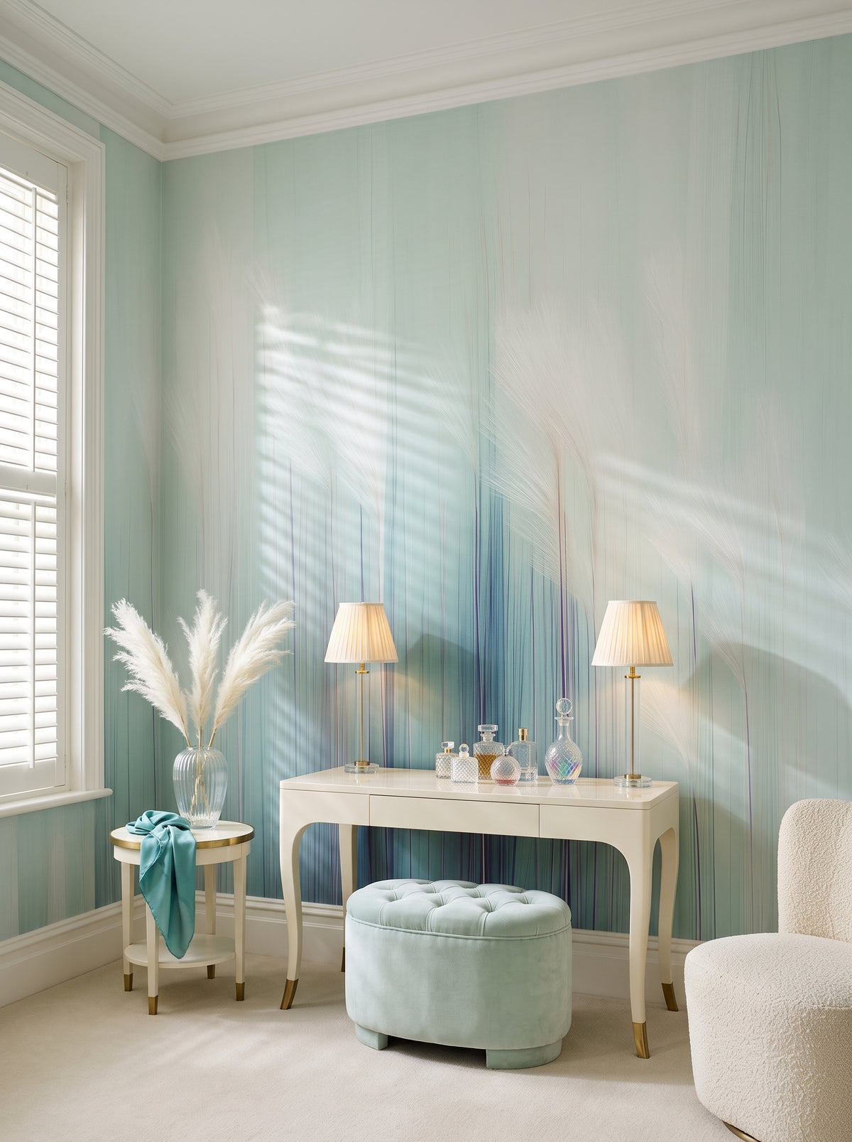 AQUA DREAMS - Meadow Wallpaper with a Delicate Gradient in Sea Shades