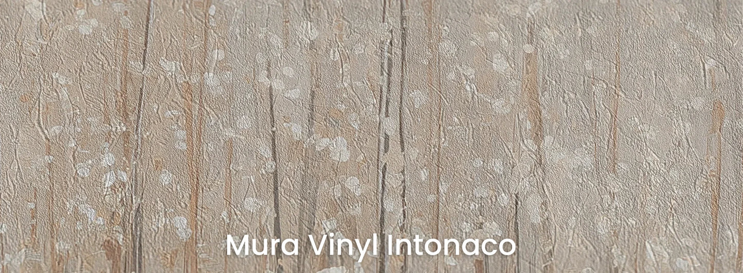 Zbliżenie na fototapetę GOLDEN WHISPERS - tapeta z delikatnymi źdźbłami traw w beżowej tonacji na podłożu o strukturze tartego tynku.