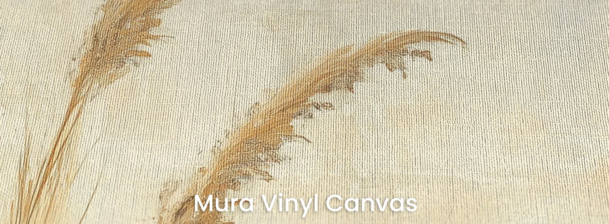 Zbliżenie na fototapetę SUNLIT GRASS - tapeta z trawami w złocistej poświacie na podłożu o fakturze płótna.