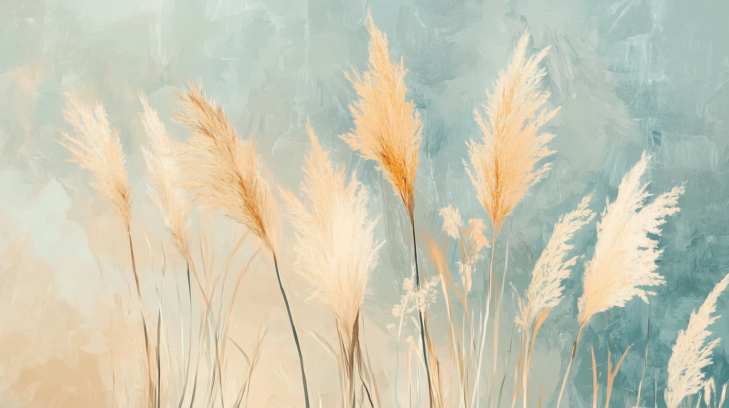 Pattern preview: Prezentacja całego wzoru fototapety o nazwie DESERT PLUMES - tapeta z delikatnymi trzcinami w pastelowych odcieniach