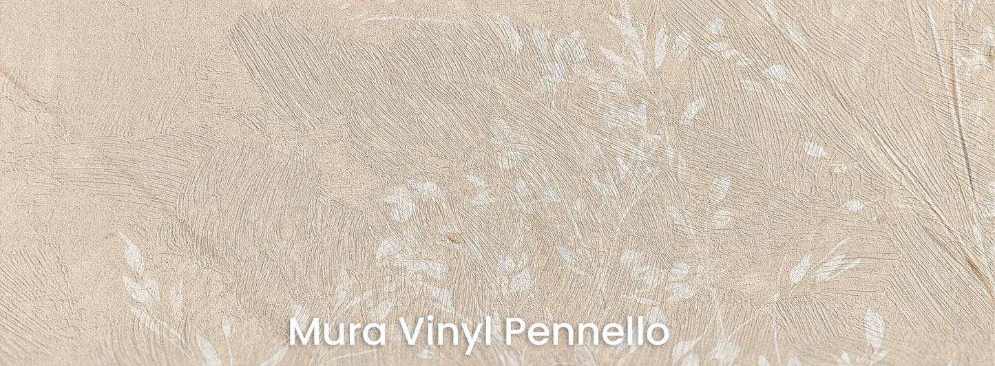 Zbliżenie na fototapetę DUSTY ROMANCE - tapeta z delikatnymi trawami na beżowym tle na podłożu o fakturze pociągnięć pędzla.