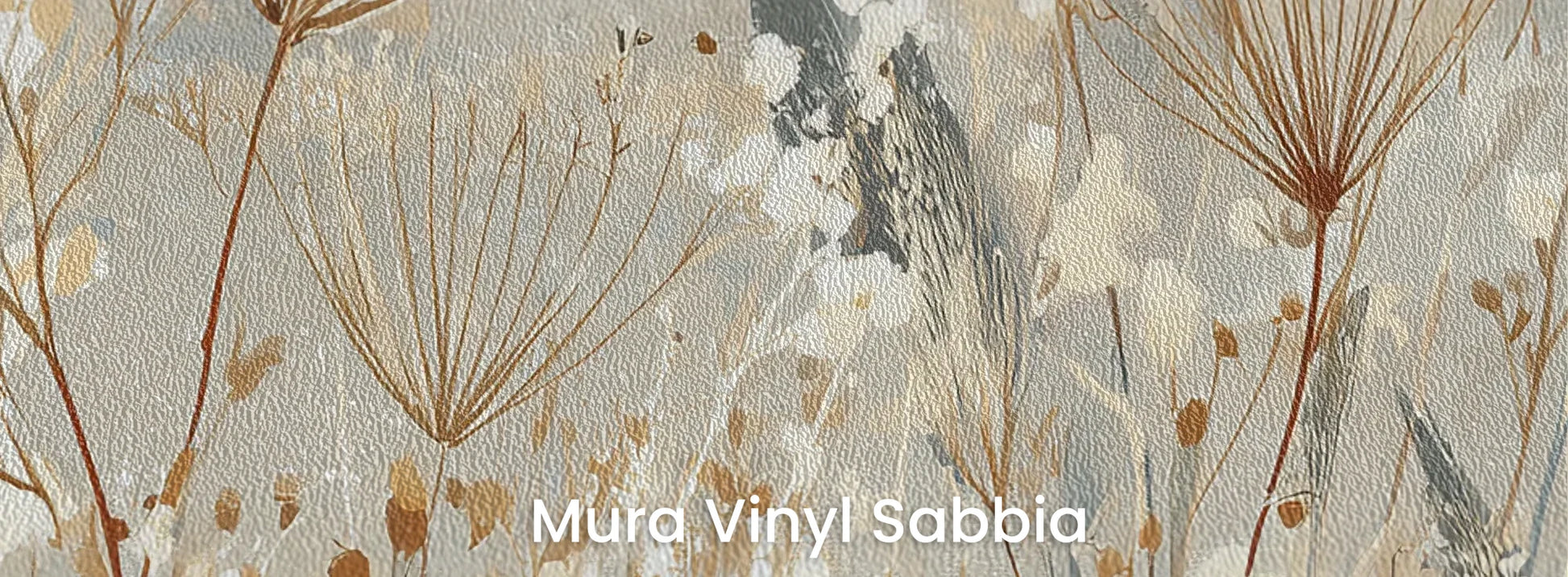 Zbliżenie na fototapetę SILK MEADOWS - tapeta z delikatnymi trawami w kremowej tonacji na podłożu o strukturze ziarna piasku.