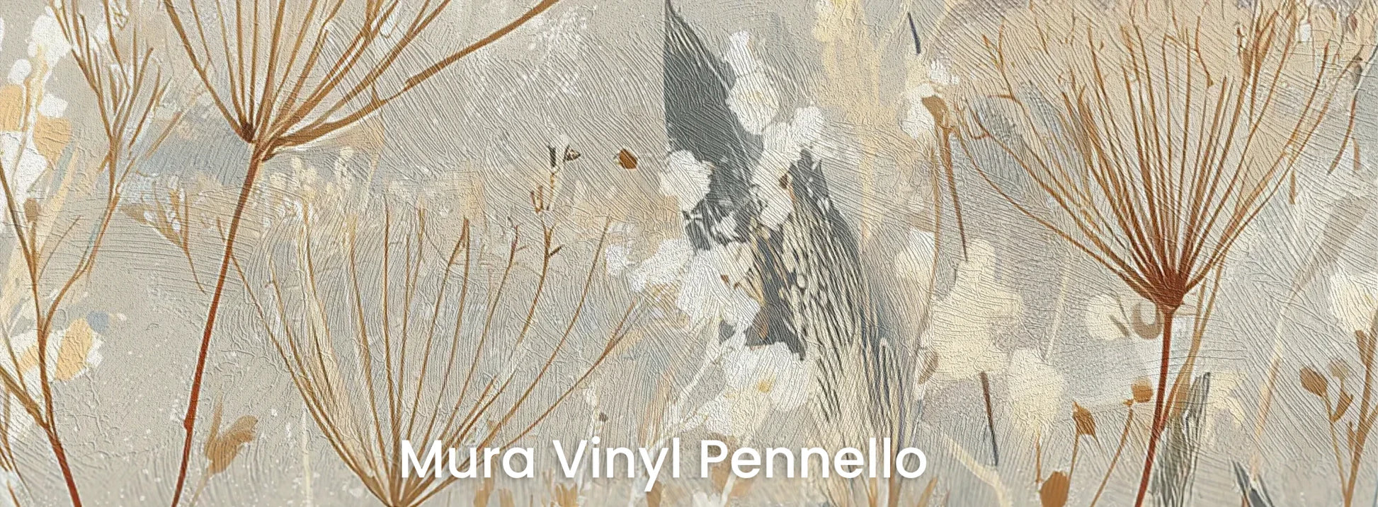 Zbliżenie na fototapetę SILK MEADOWS - tapeta z delikatnymi trawami w kremowej tonacji na podłożu o fakturze pociągnięć pędzla.