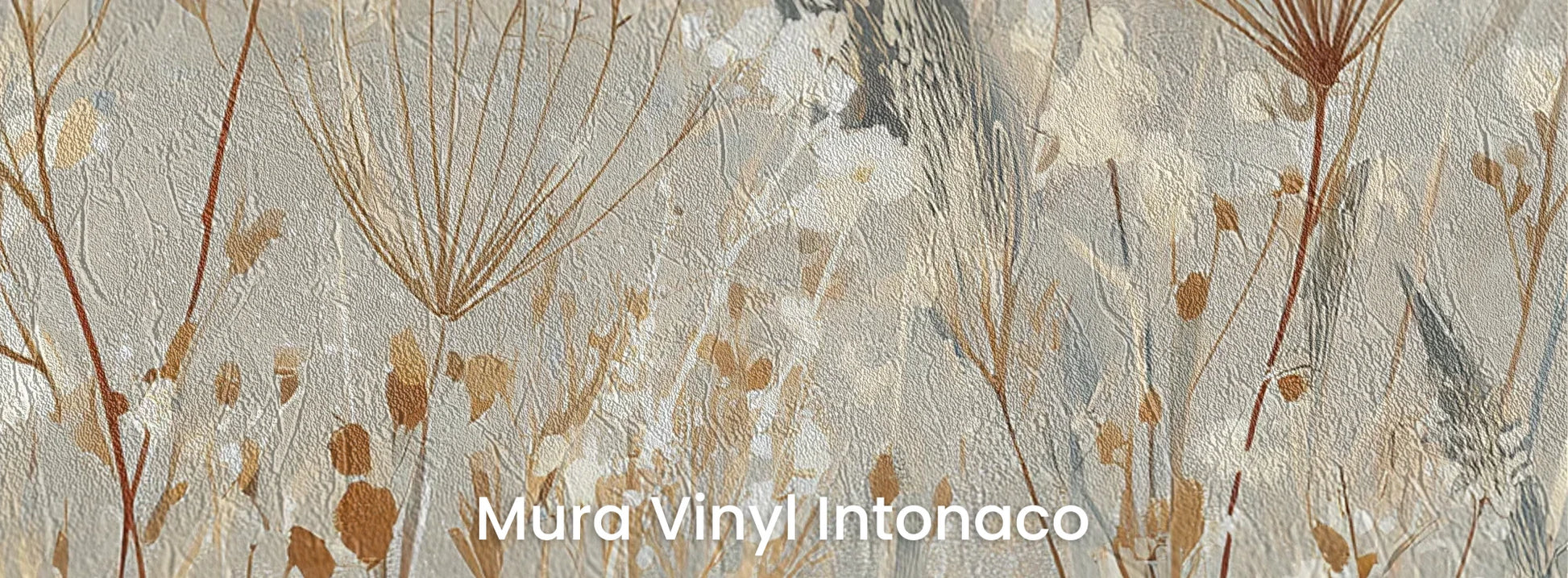 Zbliżenie na fototapetę SILK MEADOWS - tapeta z delikatnymi trawami w kremowej tonacji na podłożu o strukturze tartego tynku.