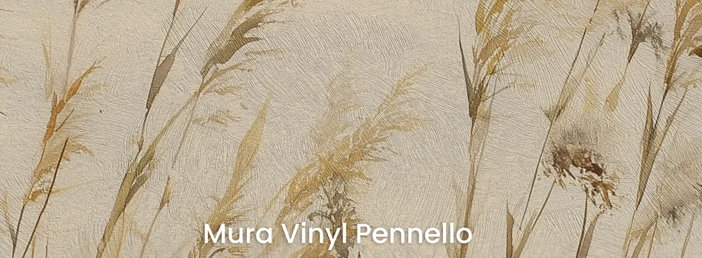 Zbliżenie na fototapetę DUNE BALLET - tapeta z beżowymi trawami w naturalnej kompozycji na podłożu o fakturze pociągnięć pędzla.