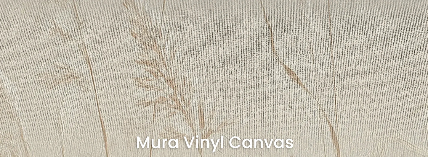 Zbliżenie na fototapetę NATURE'S LULLABY - tapeta z delikatnymi źdźbłami traw w beżowej tonacji na podłożu o fakturze płótna.