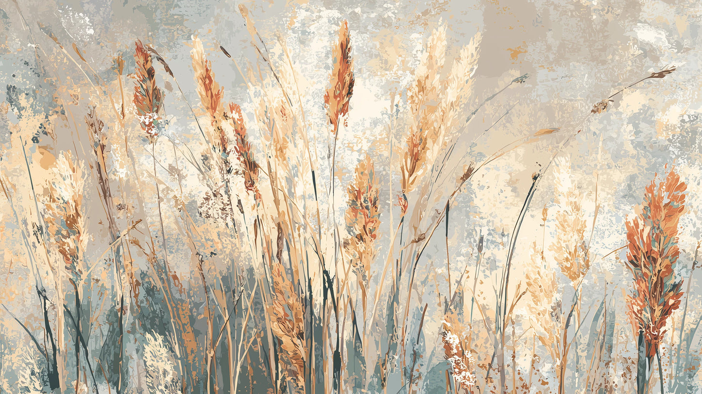 Prezentacja całego wzoru fototapety o nazwie PASTEL POETRY - tapeta z delikatną trawą w pastelowych odcieniach