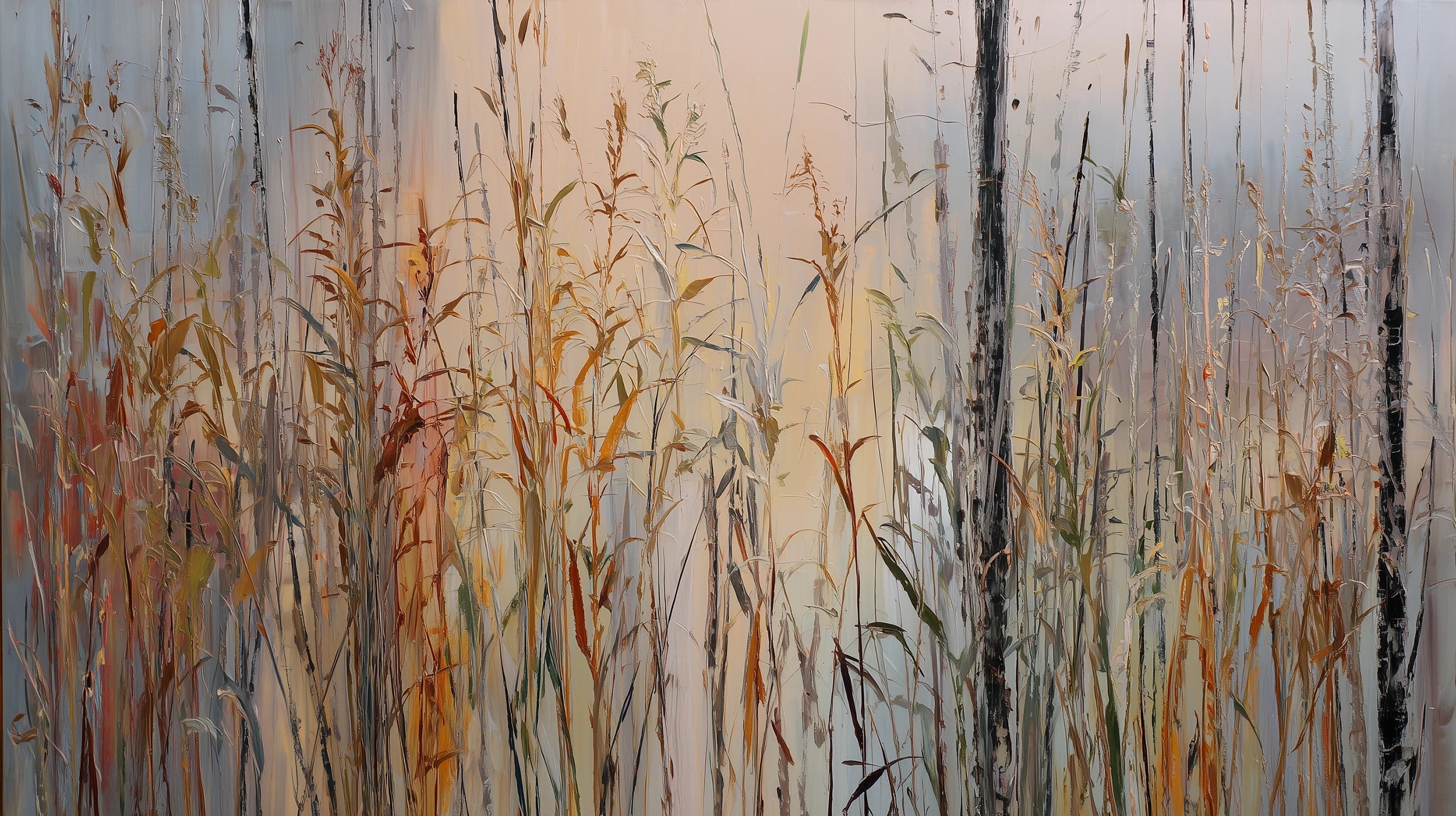 Pattern preview: Prezentacja całego wzoru fototapety o nazwie EARTHEN MELODY - tapeta z jesiennymi trawami w impresjonistycznym stylu