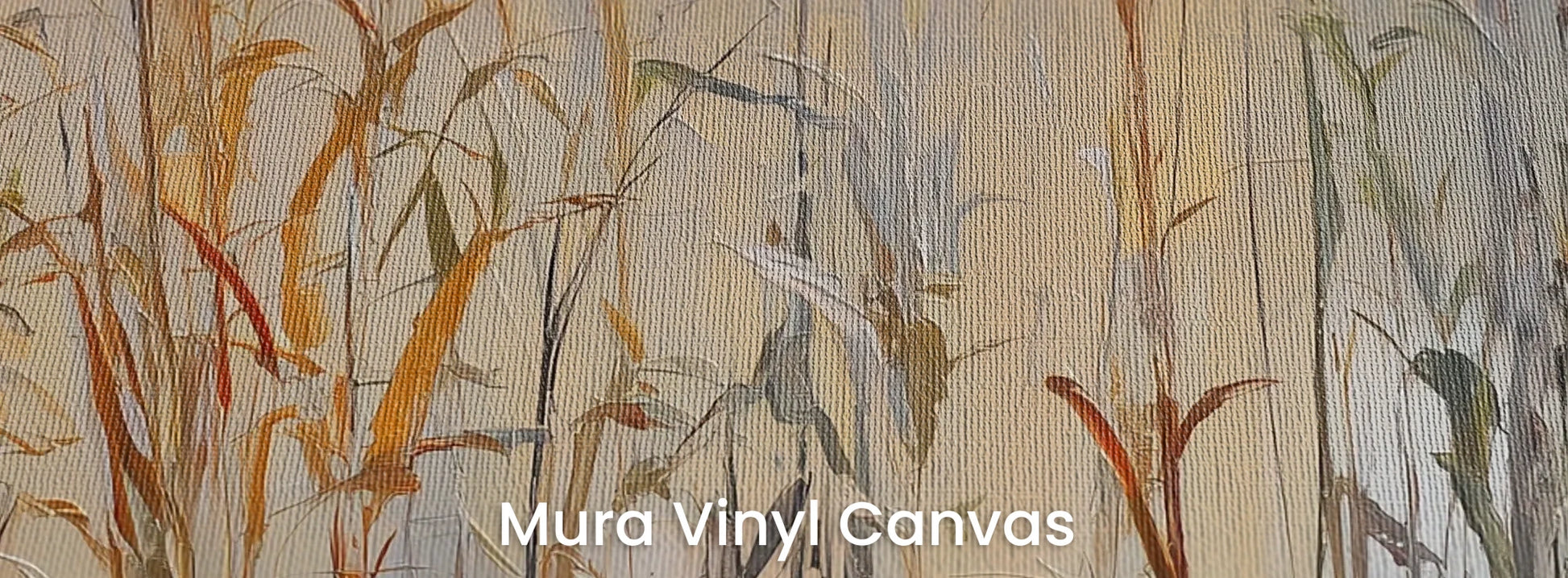 Zbliżenie na fototapetę EARTHEN MELODY - tapeta z jesiennymi trawami w impresjonistycznym stylu na podłożu o fakturze płótna.