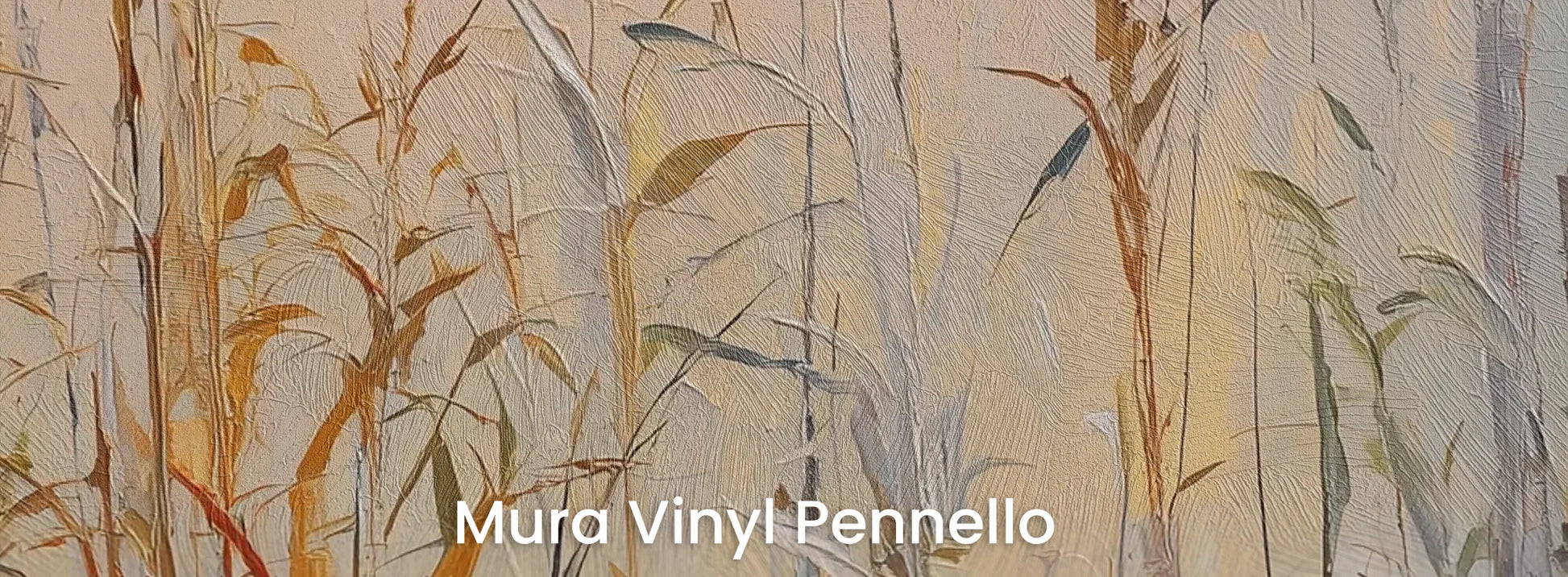 Zbliżenie na fototapetę EARTHEN MELODY - tapeta z jesiennymi trawami w impresjonistycznym stylu na podłożu o fakturze pociągnięć pędzla.