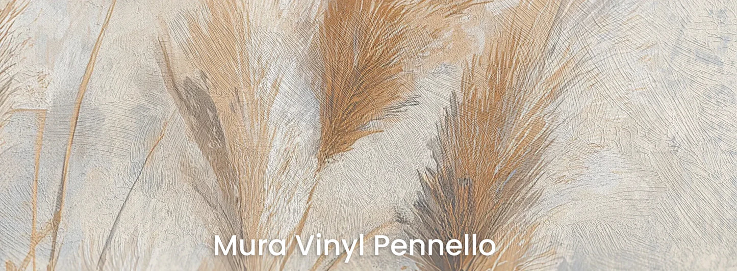 Zbliżenie na fototapetę OPALINE HARVEST - tapeta z delikatną trawą pampasową na podłożu o fakturze pociągnięć pędzla.