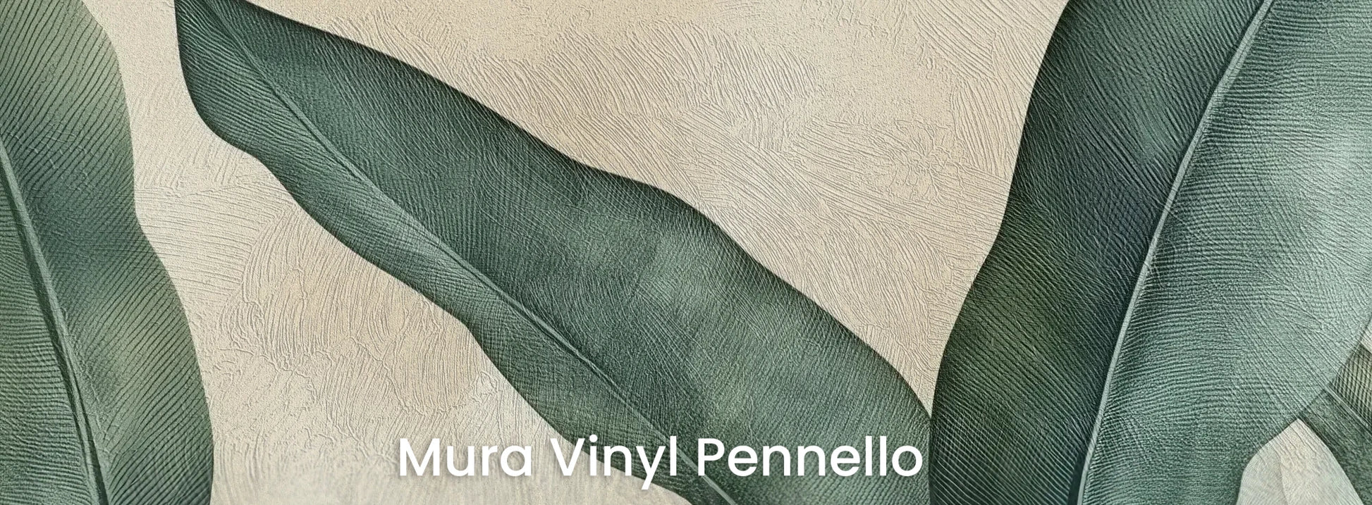 Zbliżenie na fototapetę EMERALD WHISPERS - tapeta z tropikalnymi liśćmi w odcieniach zieleni na podłożu o fakturze pociągnięć pędzla.