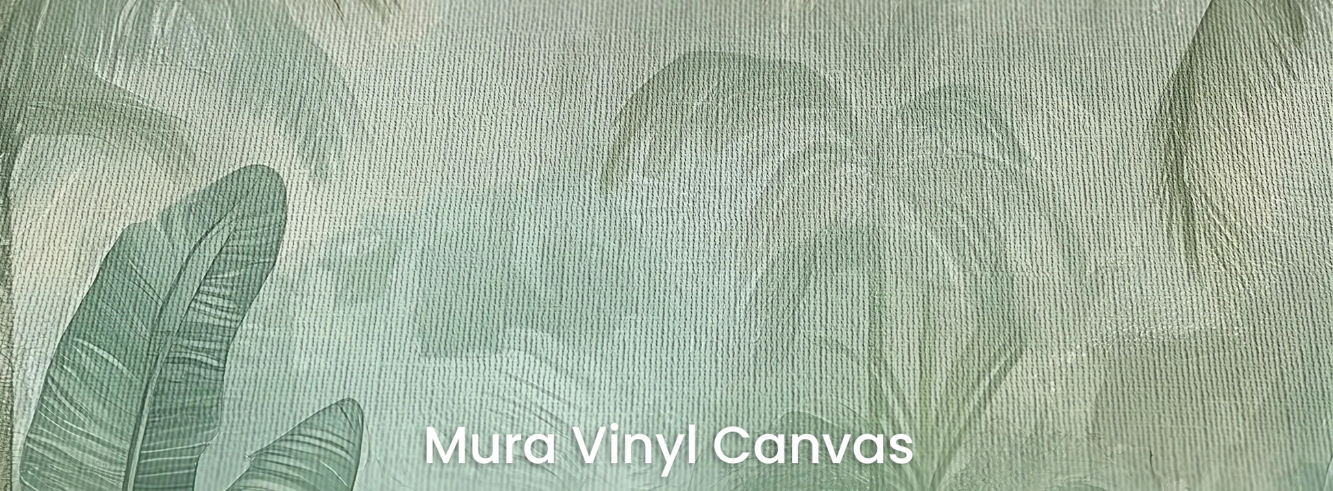 Zbliżenie na fototapetę MIST GARDEN - tapeta z tropikalną dżunglą w pastelowych odcieniach na podłożu o fakturze płótna.