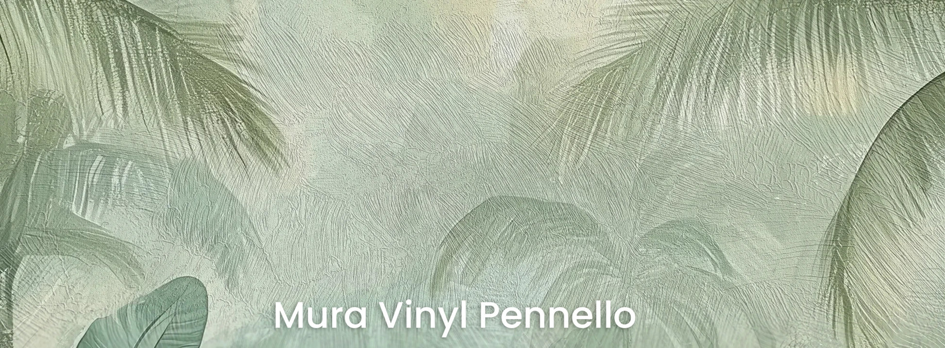 Zbliżenie na fototapetę MIST GARDEN - tapeta z tropikalną dżunglą w pastelowych odcieniach na podłożu o fakturze pociągnięć pędzla.