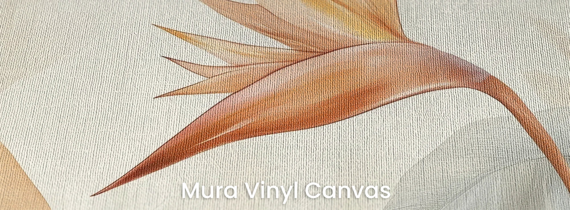 Zbliżenie na fototapetę CORAL HARMONY - tapeta z tropikalnymi kwiatami w pastelowych odcieniach na podłożu o fakturze płótna.