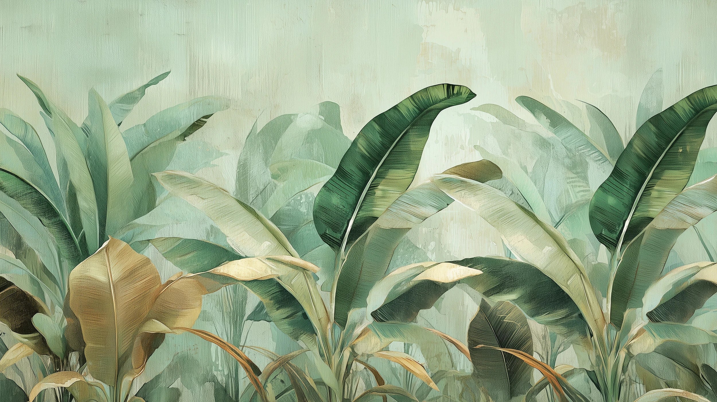 Podgląd wzoru: Prezentacja całego wzoru fototapety o nazwie BANANA LEAF SYMPHONY - tapeta z tropikalnymi liśćmi bananowca