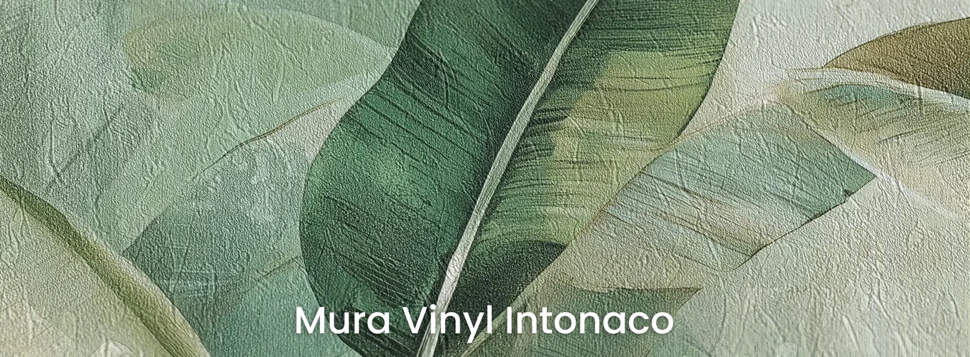 Zbliżenie na fototapetę BANANA LEAF SYMPHONY - tapeta z tropikalnymi liśćmi bananowca na podłożu o strukturze tartego tynku.