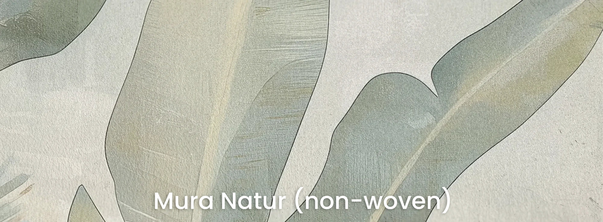 Zbliżenie na fototapetę JADE CANOPY - tapeta z tropikalnymi liśćmi w stonowanych zieleniach na naturalnym podłożu ekologicznym.